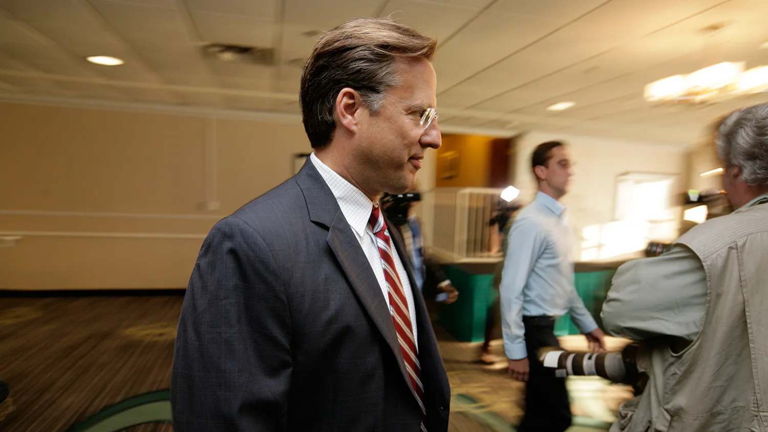 Tea Party challenger and economics professor Dave Brat attends the Midlothian Rotary Club breakfast at the Double tree Hotel to speak to the press, June 17, 2014 in Richmond, Virginia.
