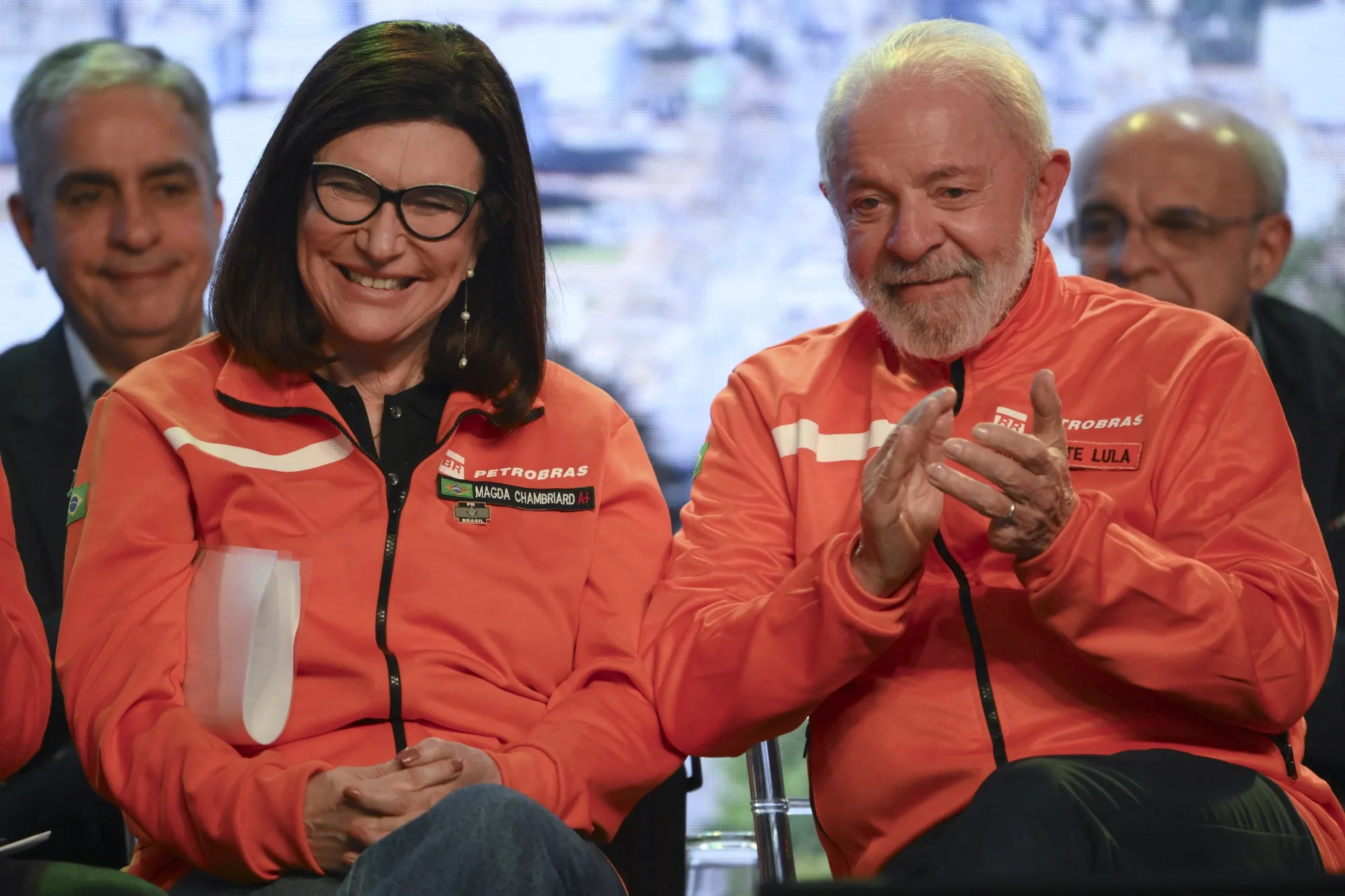 Petrobras CEO Magda Chambriard and Brazil's President Luiz Inacio Lula da Silva during an event to announce investments in oil and gas industry.