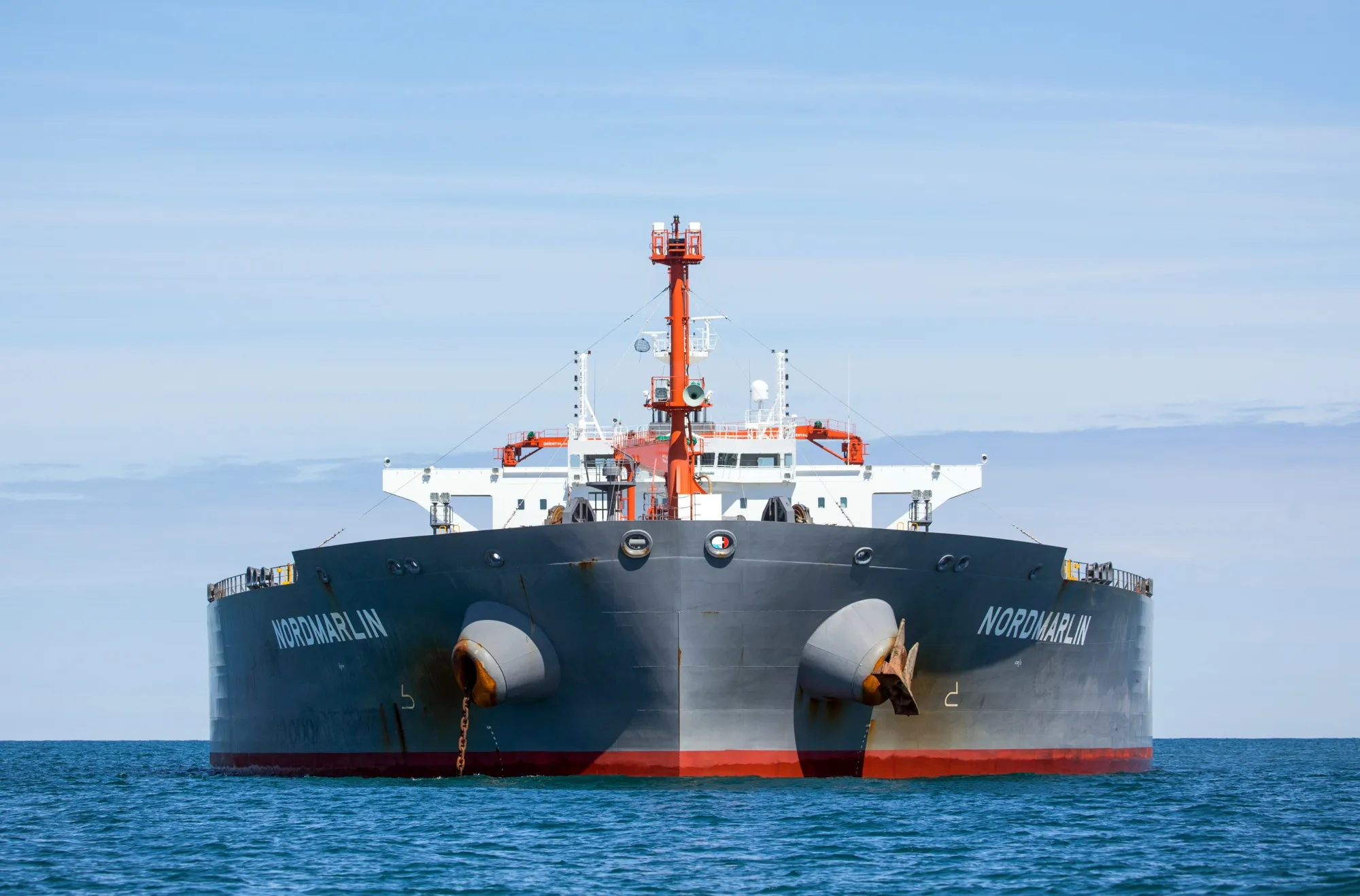 The Nordmarlin, a crude oil tanker operated by Nord Group, anchors off the coast of Southwold, U.K., on Friday, May 15, 2020.&nbsp;