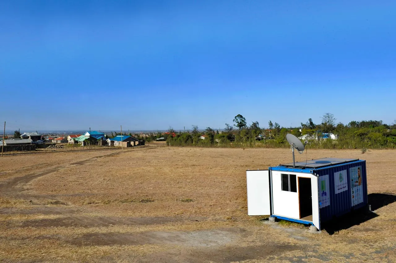 A solar-powered mobile internet cafe in the village of Embakasi, some 25 kms from Nairobi, fashioned from a shipping container. Photographer: Tony Karumba/AFP via Getty Images