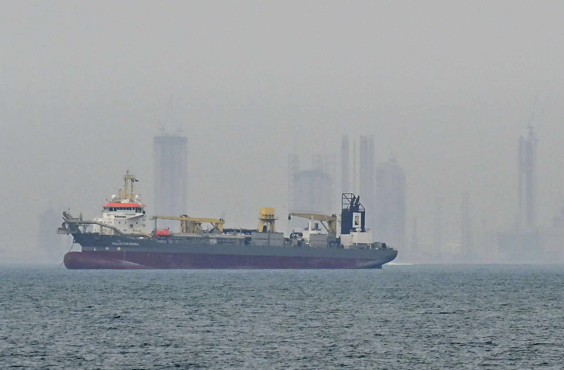 A ship anchored off the coast of the United Arab Emirates due to navigation disruptions in the Strait of Hormuz, Dubai, on March 2.
