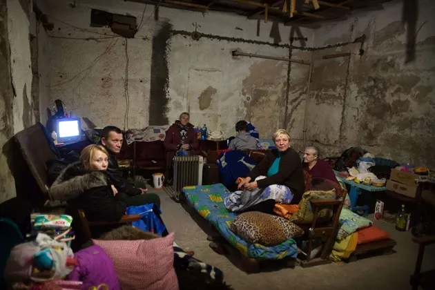 Ukrainians in Donetsk sharing a shelter in November