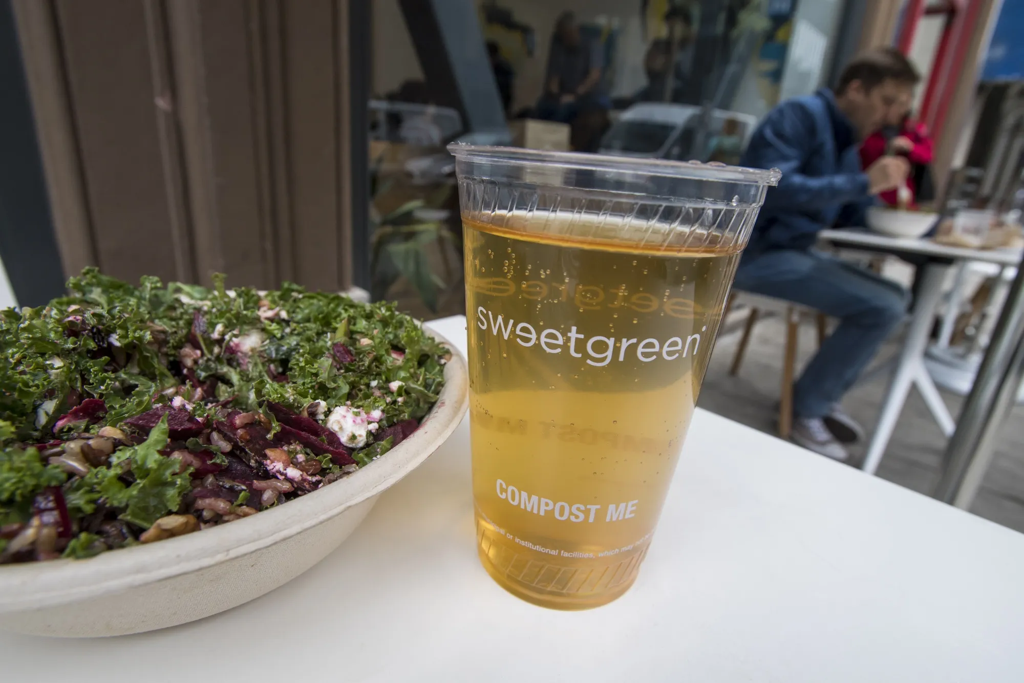 A salad and drink outside a Sweetgreen Inc. restaurant.