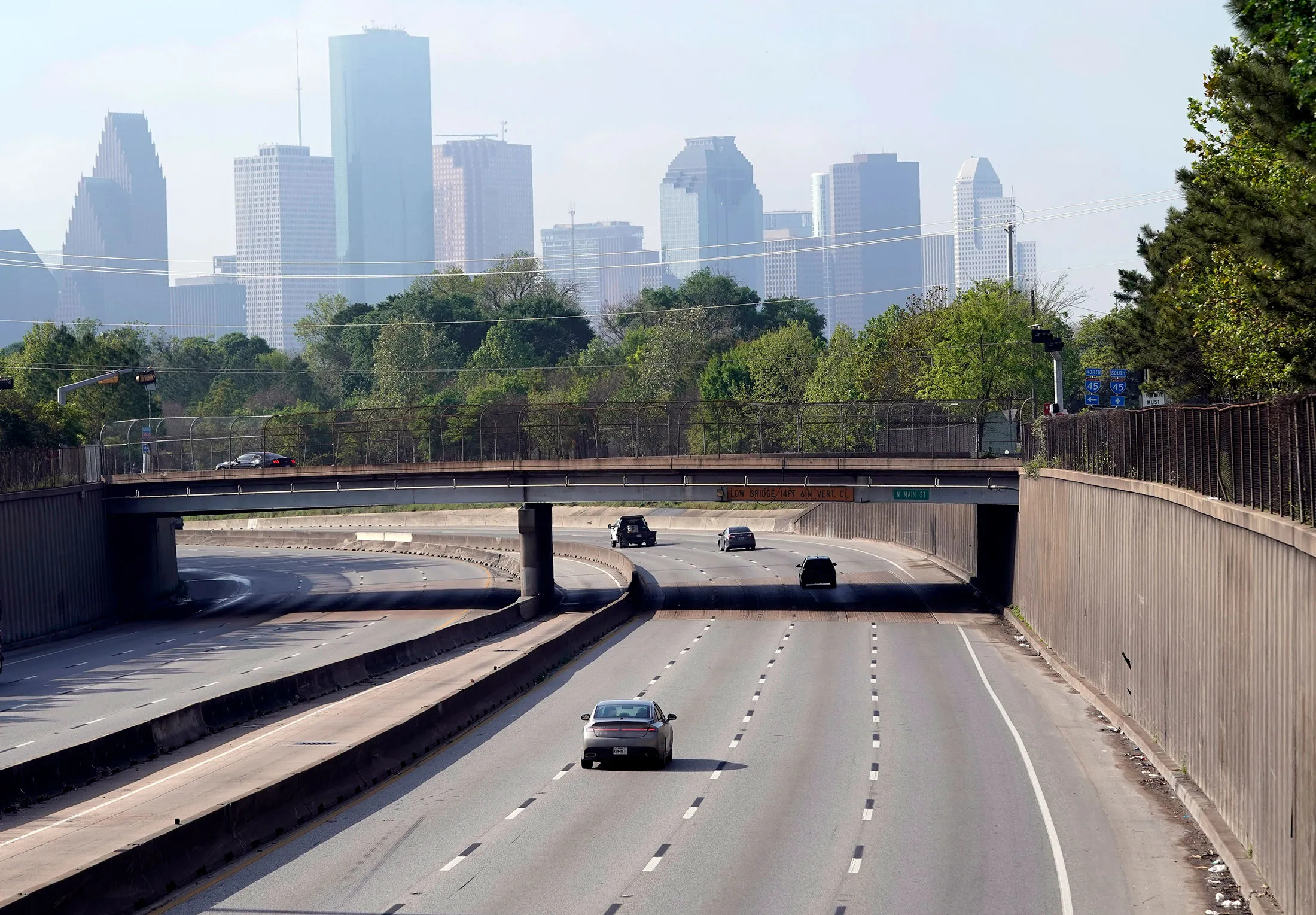 Traffic is seen outside of&nbsp;downtown Houston on March 25.&nbsp;