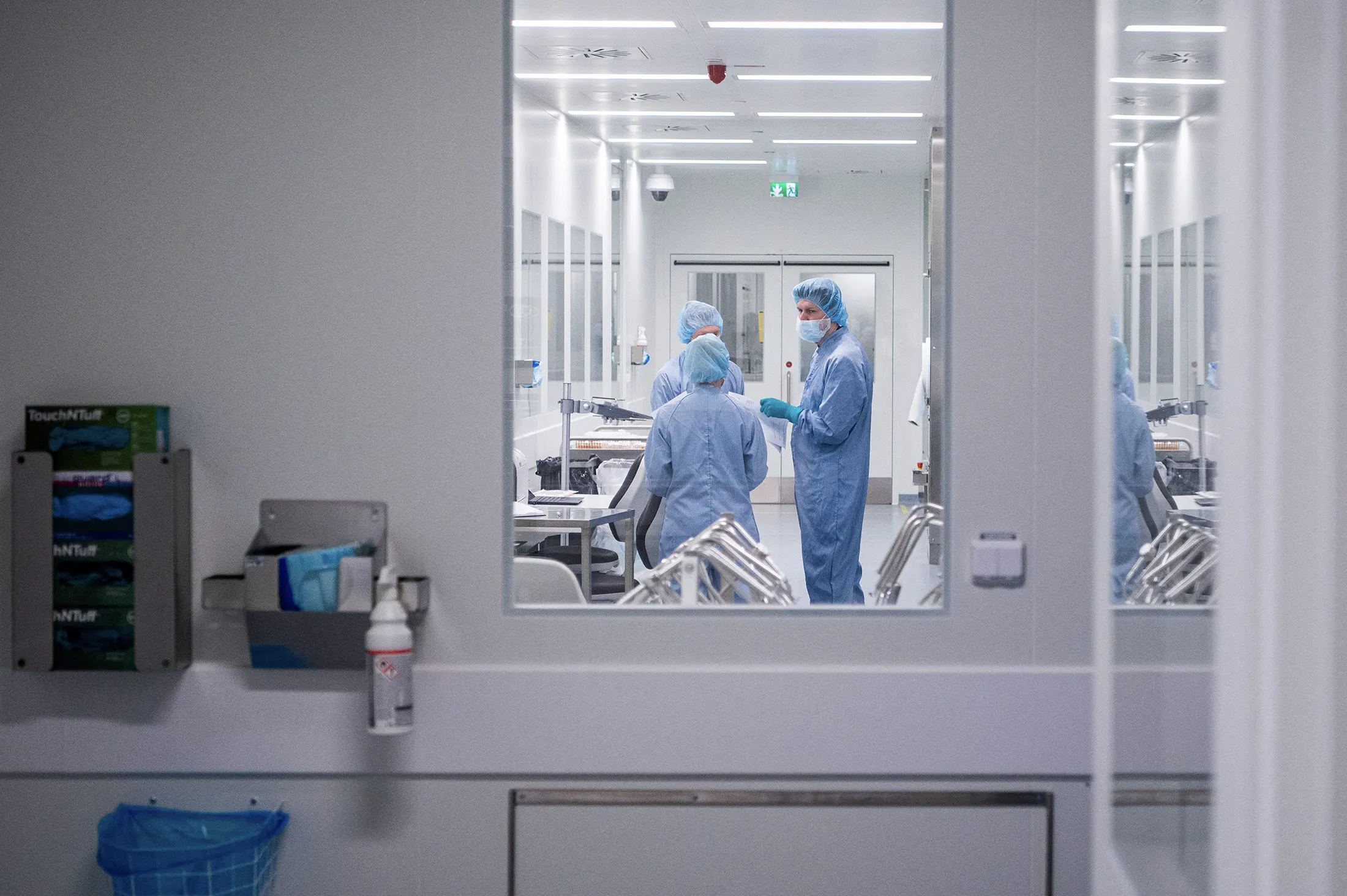 Employees in protective gear at the AstraZeneca facility&nbsp;in Södertälje, Sweden.&nbsp;