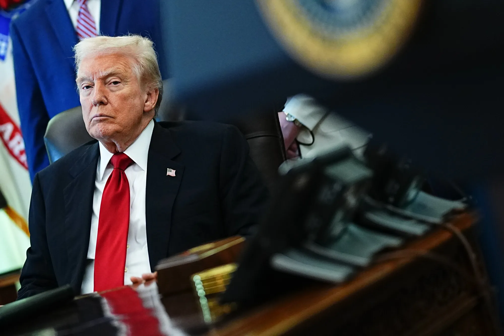 US President Donald Trump in the Oval Office of the White House in Washington, DC, US, on Thursday, Nov. 6, 2025.&nbsp;
