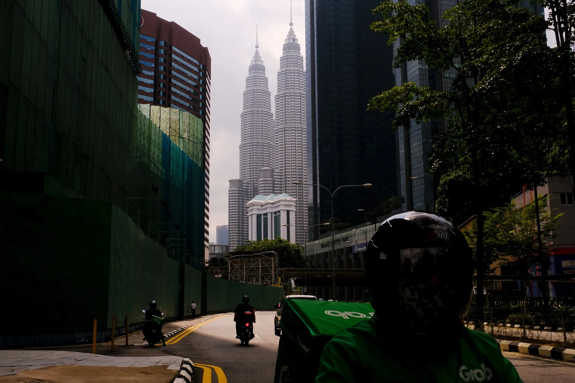 A near-empty street near the Petronas Twin Towers during a Movement Control Order in Kuala Lumpur, on Aug. 11.