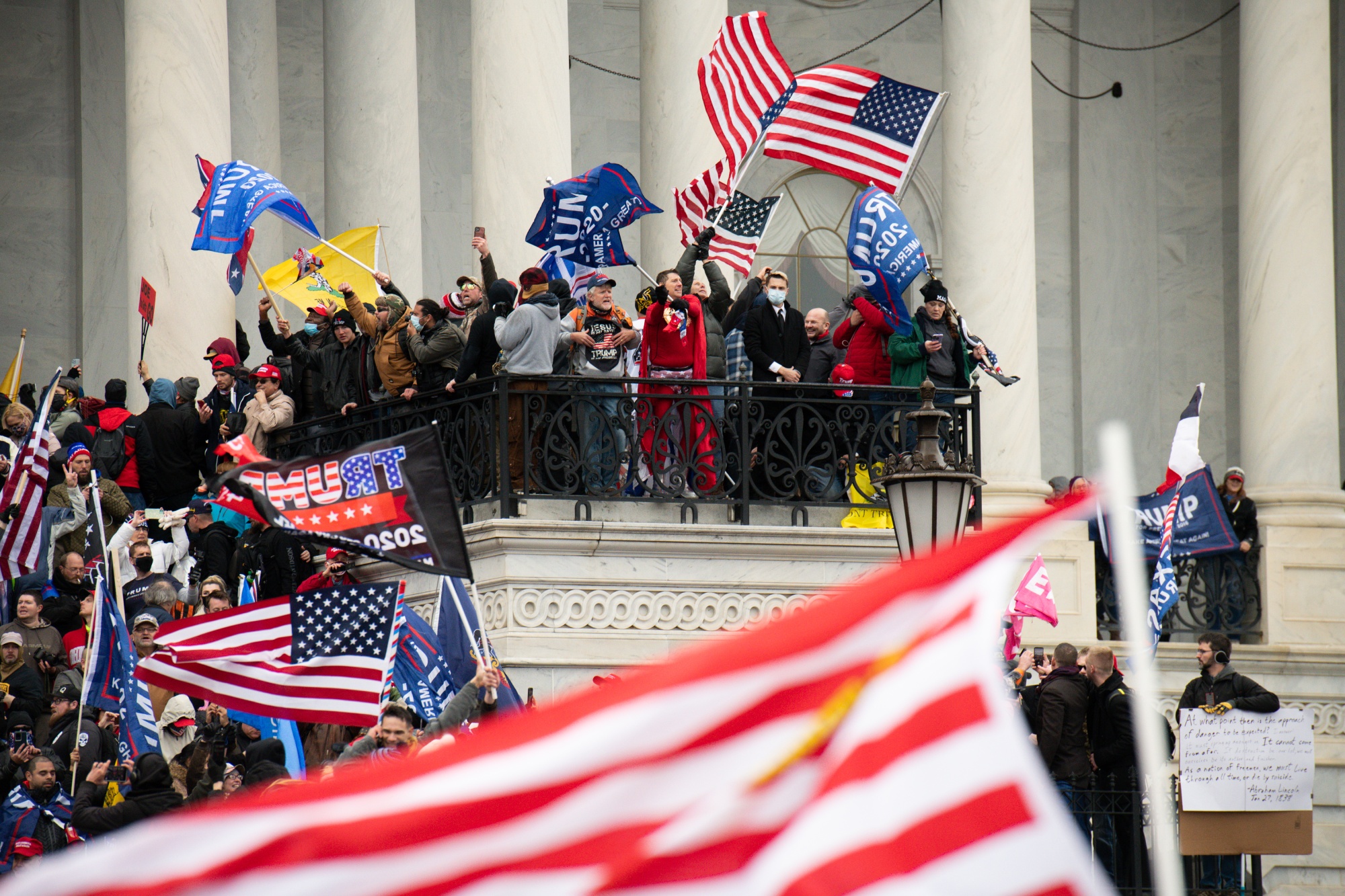 Demonstrators enter the U.S. Capitol after breaching security fencing during a protest in Washington, DC on Jan. 6, 2021.&nbsp;