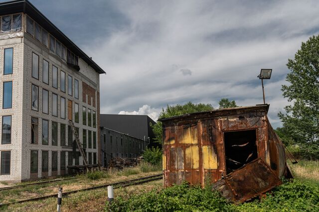 The place where the shell fell is 30 meters from the walls of the Collar company in Chernihiv, Ukraine, on Monday, July 4, 2022. Photographer: Andrew Kravchenko
