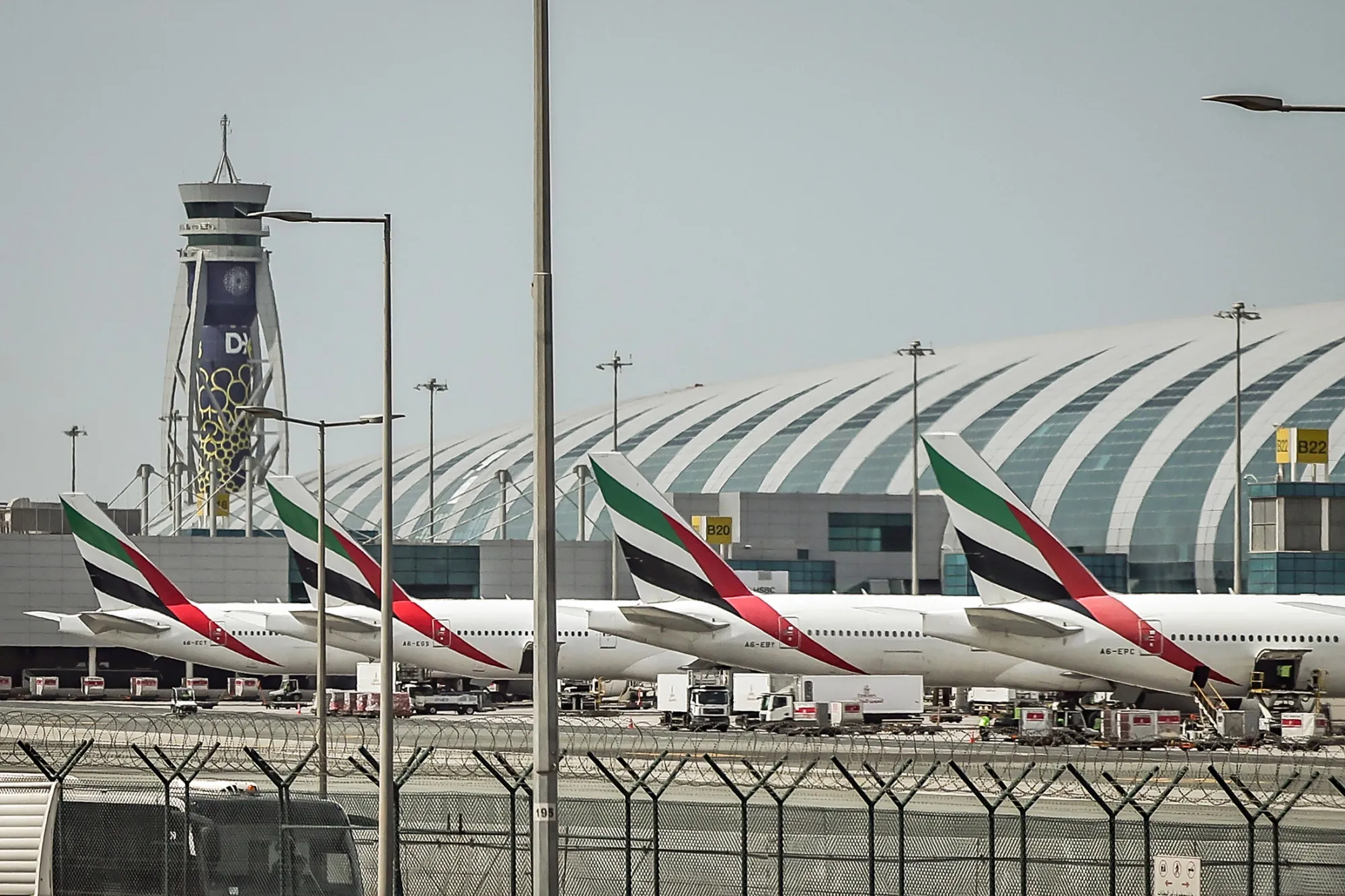Passenger aircraft on the tarmac at Dubai International Airport on March 11.