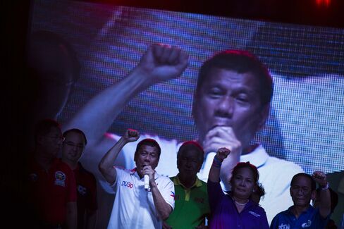 Rodrigo Duterte at a campaign rally in Manila on May 1.