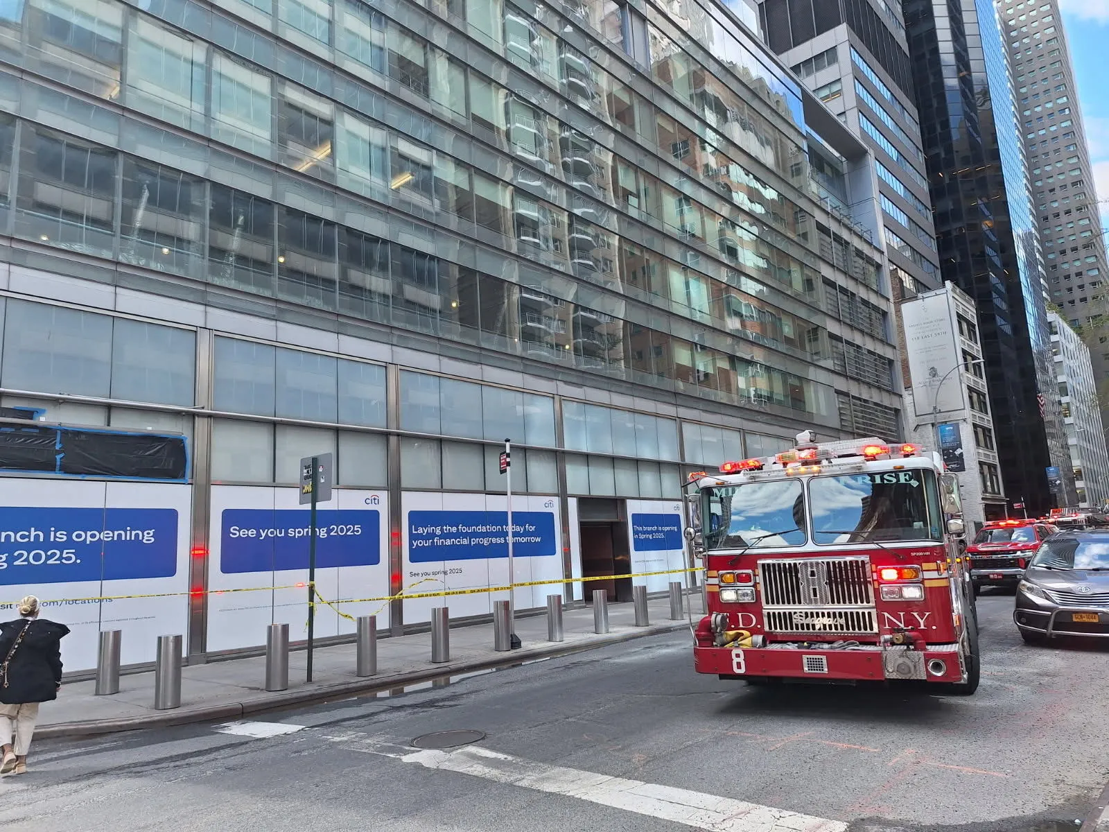 FDNY trucks respond at 130 East 59th St. in New York City, on April 8.&nbsp;