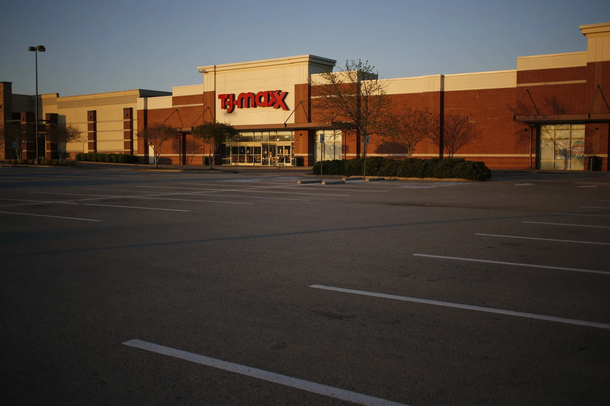 An empty parking lot outside a closed T.J. Maxx store in Mt. Juliet, Tennessee, on April 16.