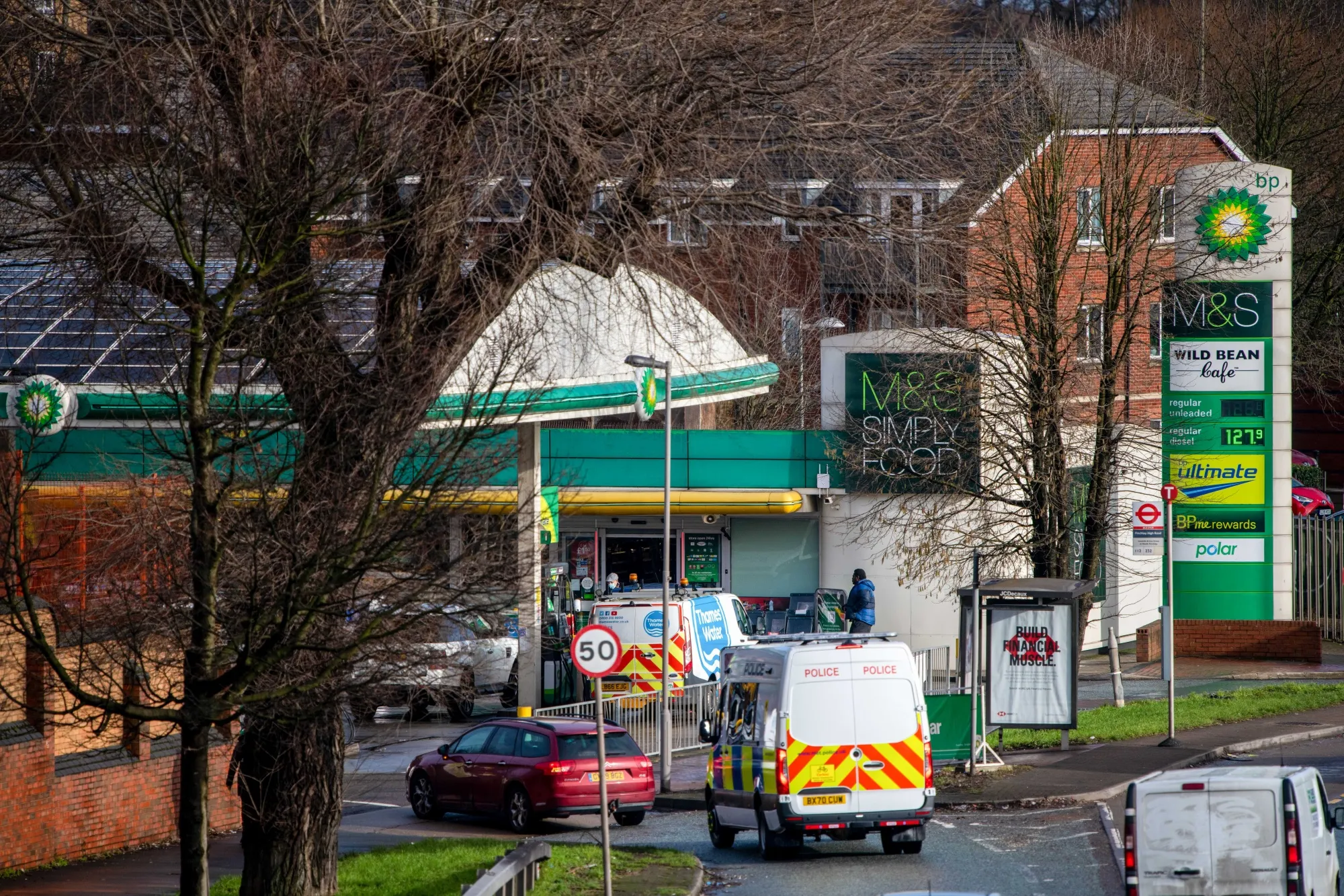 A&nbsp;petrol station on the side of the North Circular road in London, U.K.