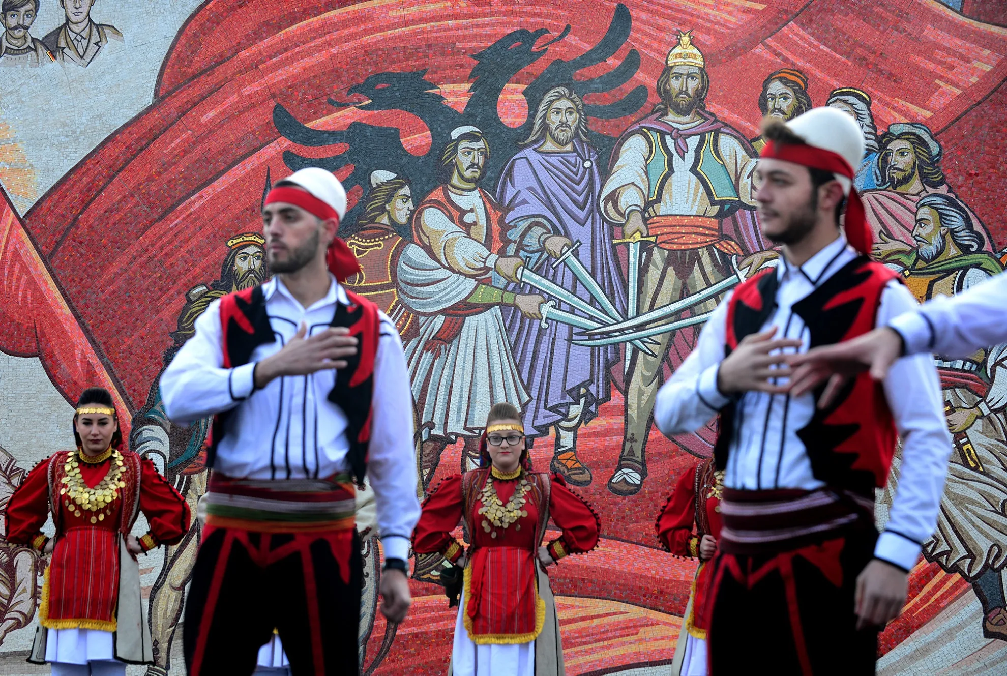Members of the ethnic Albanian minority in Macedonia&nbsp;perform and celebrate the National Albanian Flag Day and the anniversary of Albania's Independence, in Skopje, Macedonia.