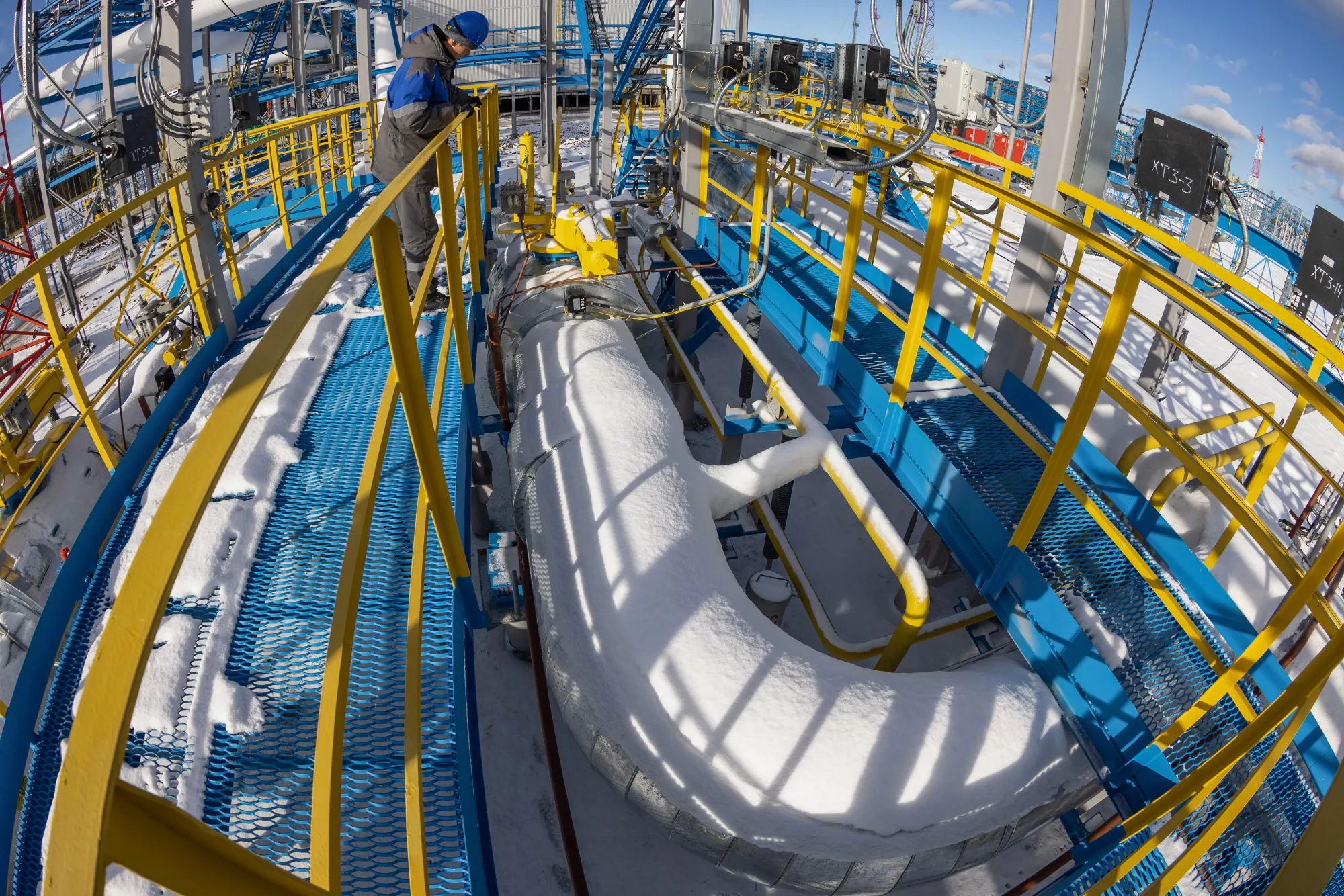 A gas pipe at the Gazprom PJSC Chayandinskoye oil, gas and condensate field.
