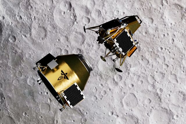 In an artist's rendering, Firefly Aerospace's Blue Ghost spacecraft is deployed into lunar orbit in advance of a moon landing.