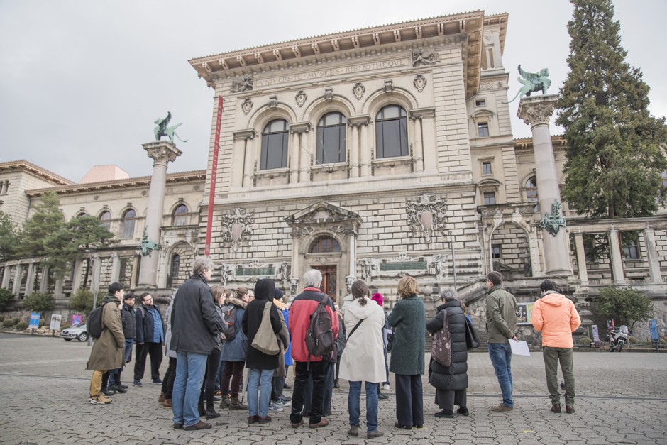 Workshop participants gather outside Lausanne's Palais de Rumine.