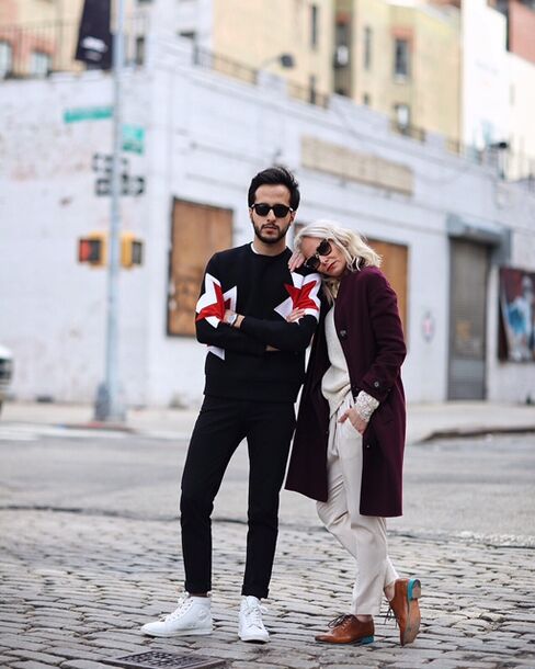 Pursuits' fashion editors Moti and Nic on day four, outside the official venue of New York Fashion Week: Men's, Skylight Clarkson Square on the west side of SoHo.