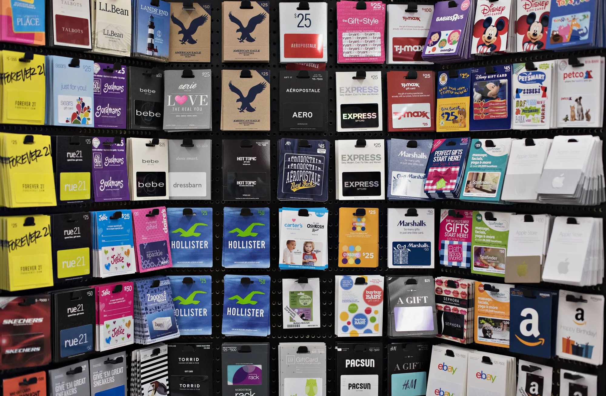 Gift cards at a store.