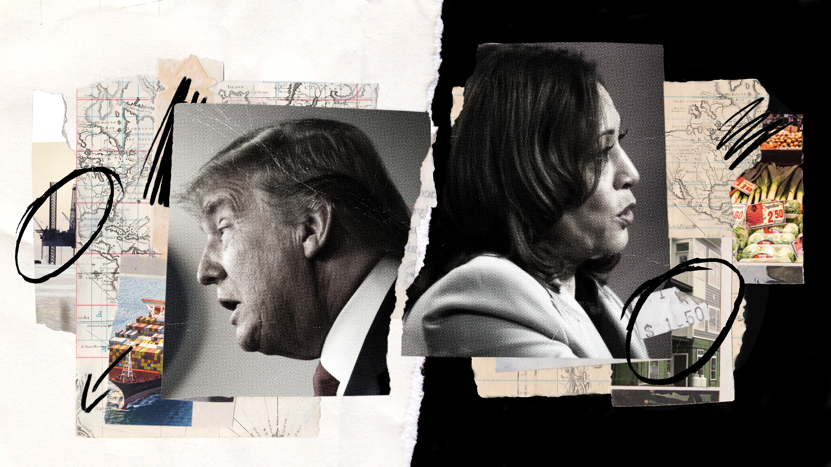 Photo collage depicting images representative of the candidates' economic policies