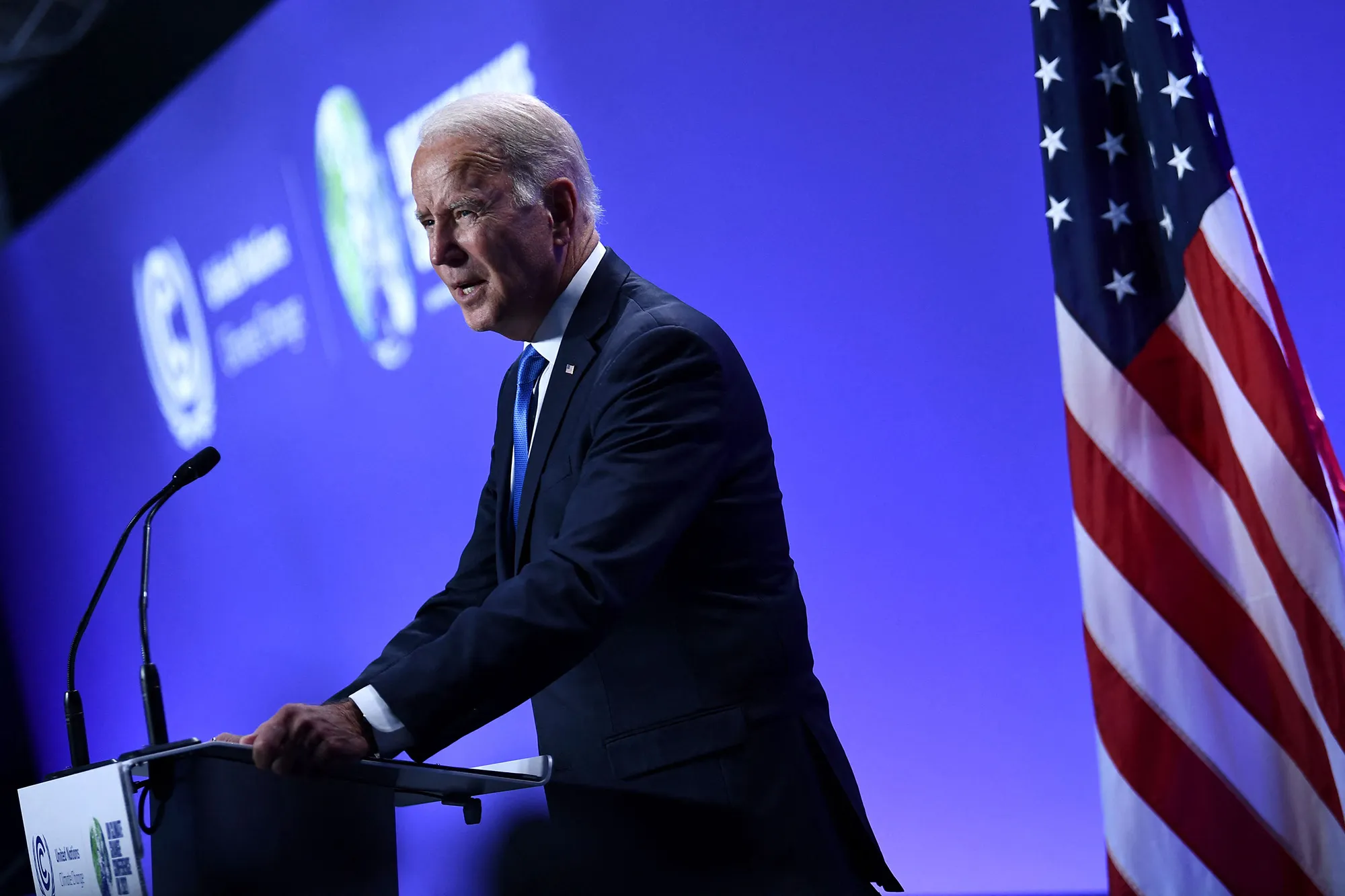 Joe Biden addresses a press conference at the COP26 UN Climate Change Conference.