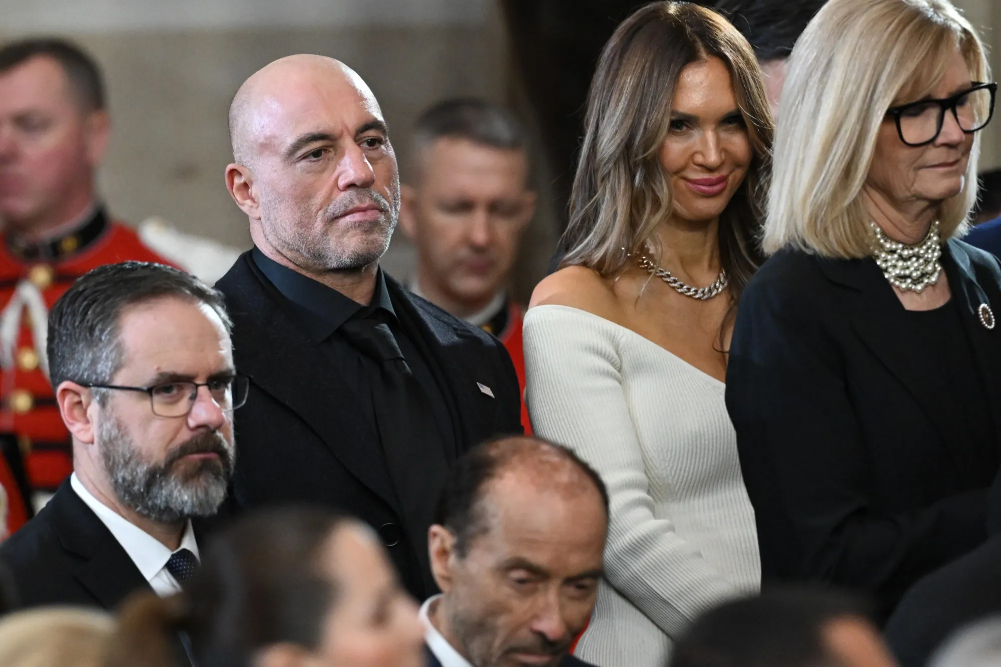 Media personality Joe Rogan, center left, during the 60th presidential inauguration in the rotunda of the US Capitol in Washington, DC, US, on Monday, Jan. 20, 2025.&nbsp;