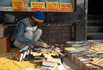A street vendor unloads books from a rickshaw at the Daryaganj Sunday book market in New Delhi on February 17, 2019. The 50-year old book market was shut down in July sparking continued protests from the book sellers and patrons.