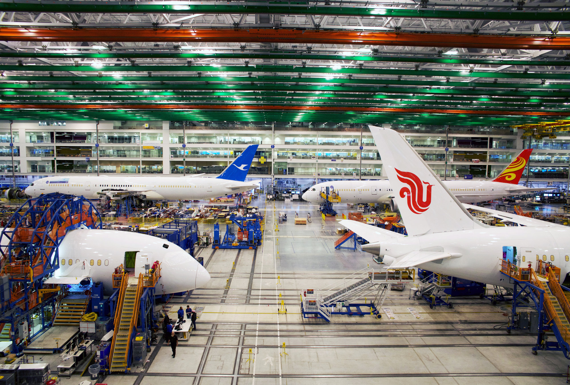 Boeing Co. Dreamliner 787 planes sit on the production line at the company's final assembly facility in North Charleston, South Carolina.
