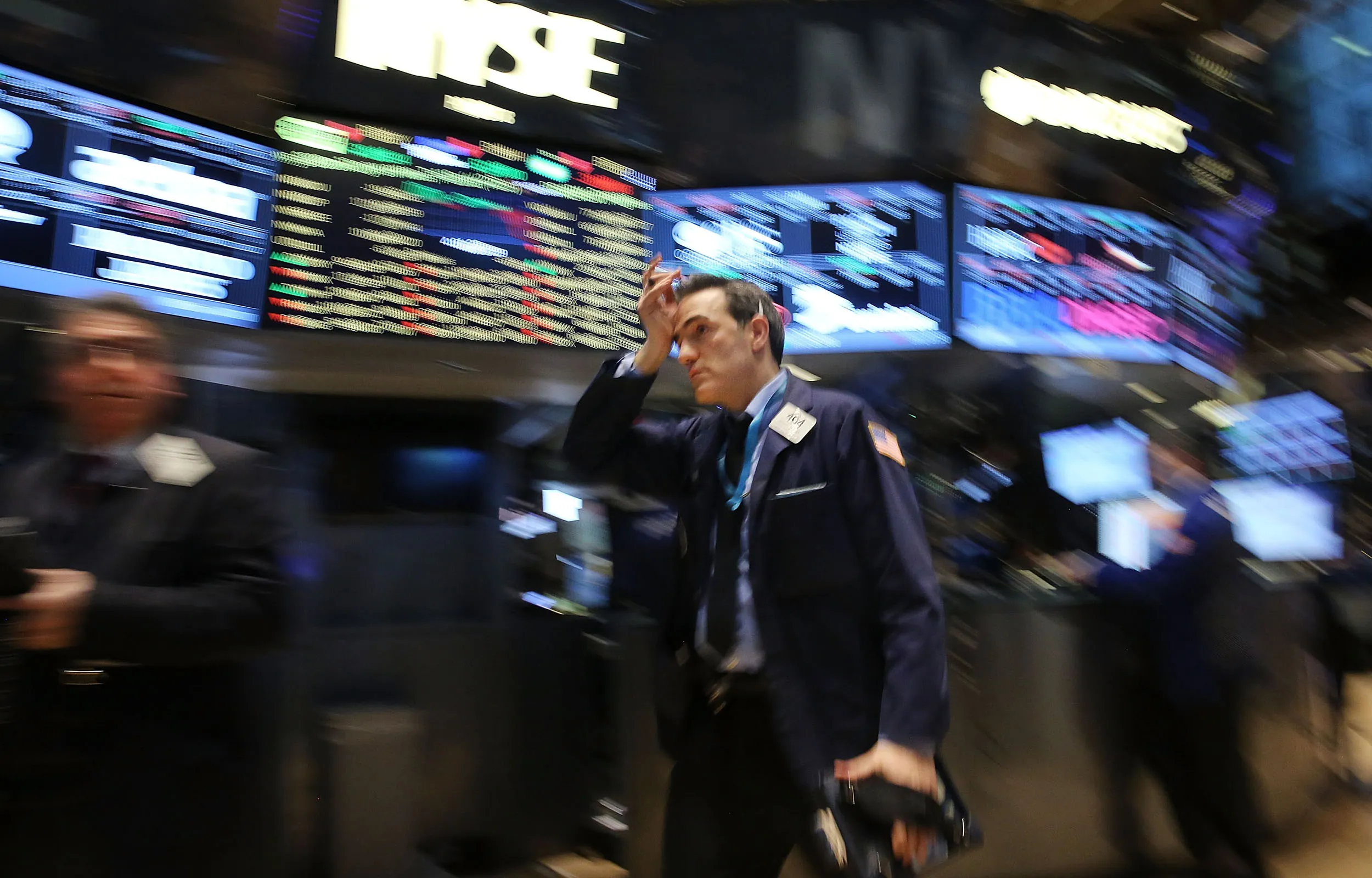 Traders work on the floor of the New York Stock Exchange.
