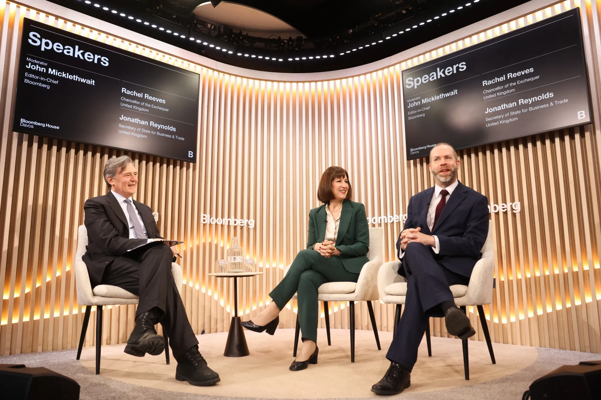 John Micklethwait, Rachel Reeves, and Business Secretary Jonathan Reynolds earlier today