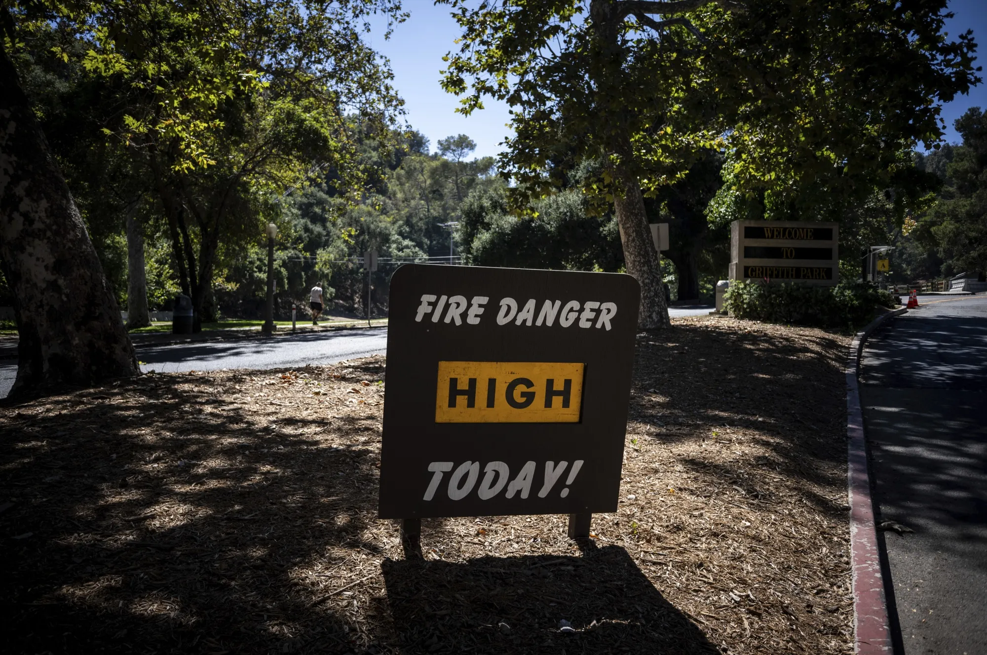 A sign warns of high fire danger at Griffith Park in Los Angeles on&nbsp;Aug. 19.
