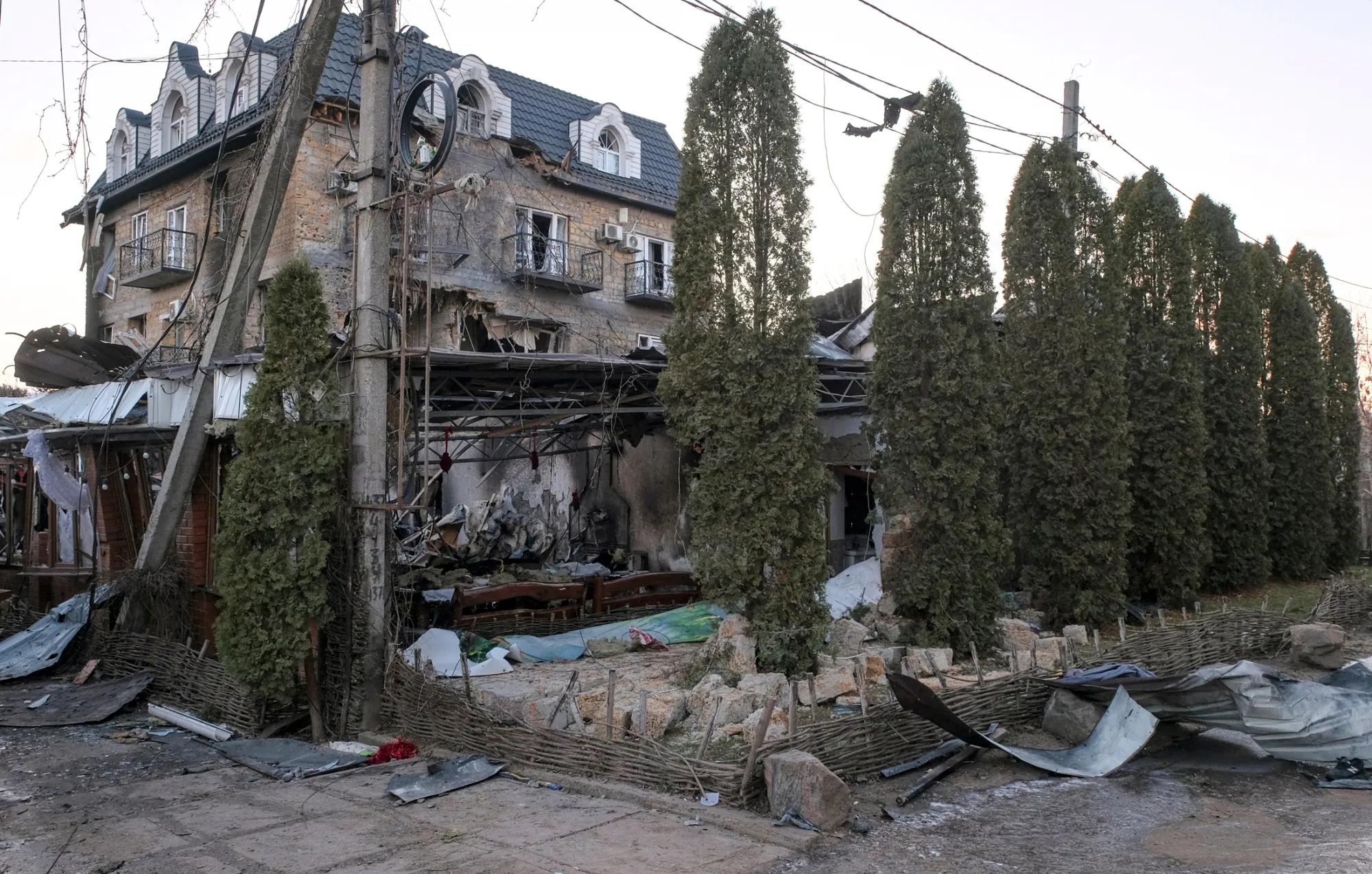 A damaged hotel in Kherson region, in a photo supplied by Russian state media on Jan. 1.