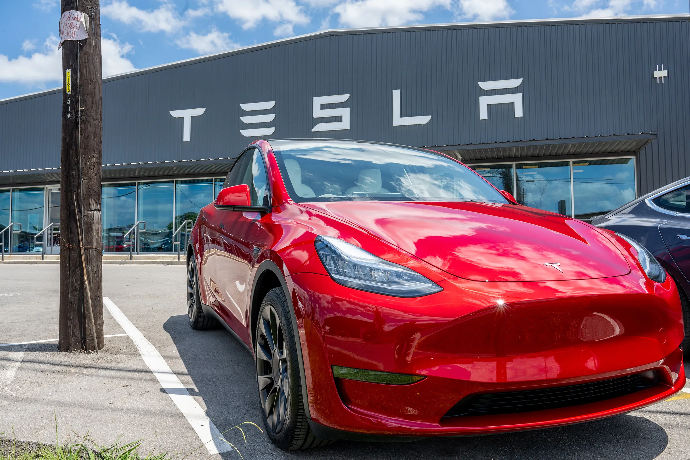 A Model Y on Tesla’s car lot in Austin.