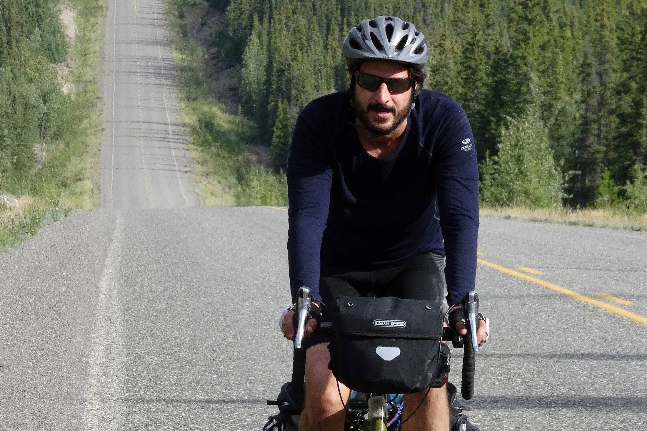 Yann Robard on the bike trip from Whitehorse Yukon to Fairbanks, Alaska.