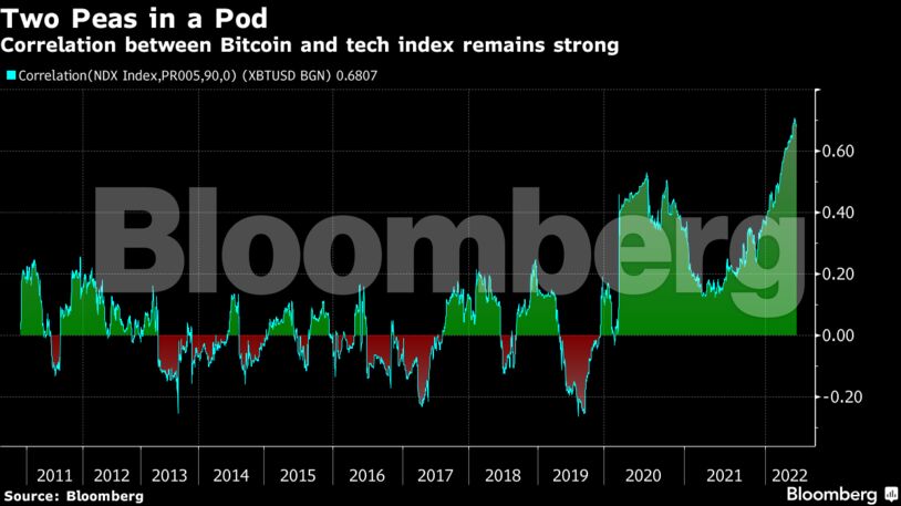Correlation between Bitcoin and tech index remains strong