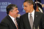 Obama (right) with AFL-CIO President Trumka in 2010