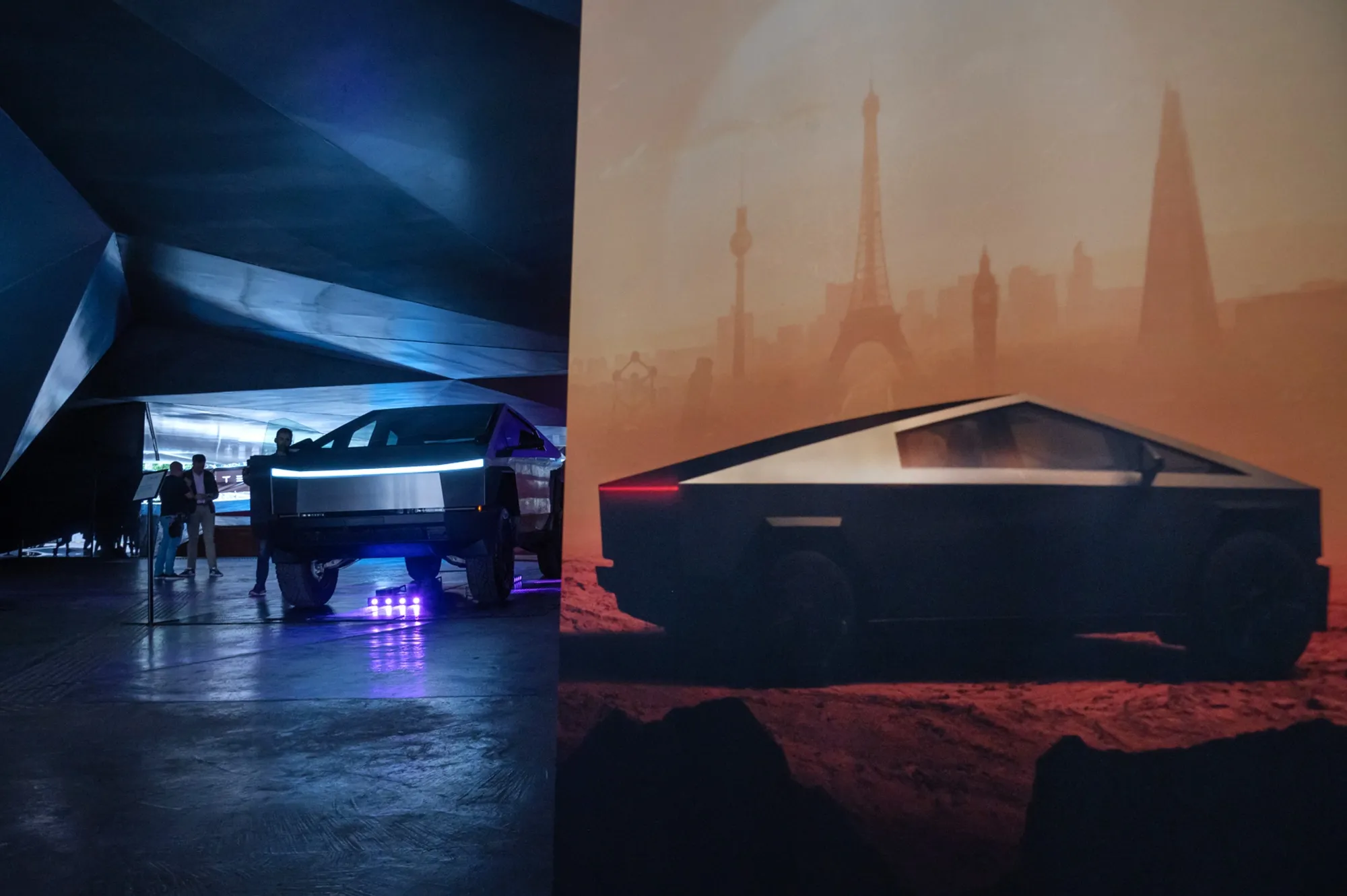 Visitors inspect a Tesla Inc. Cybertruck during the Cyber Odyssey tour in Madrid, Spain in May 2024.