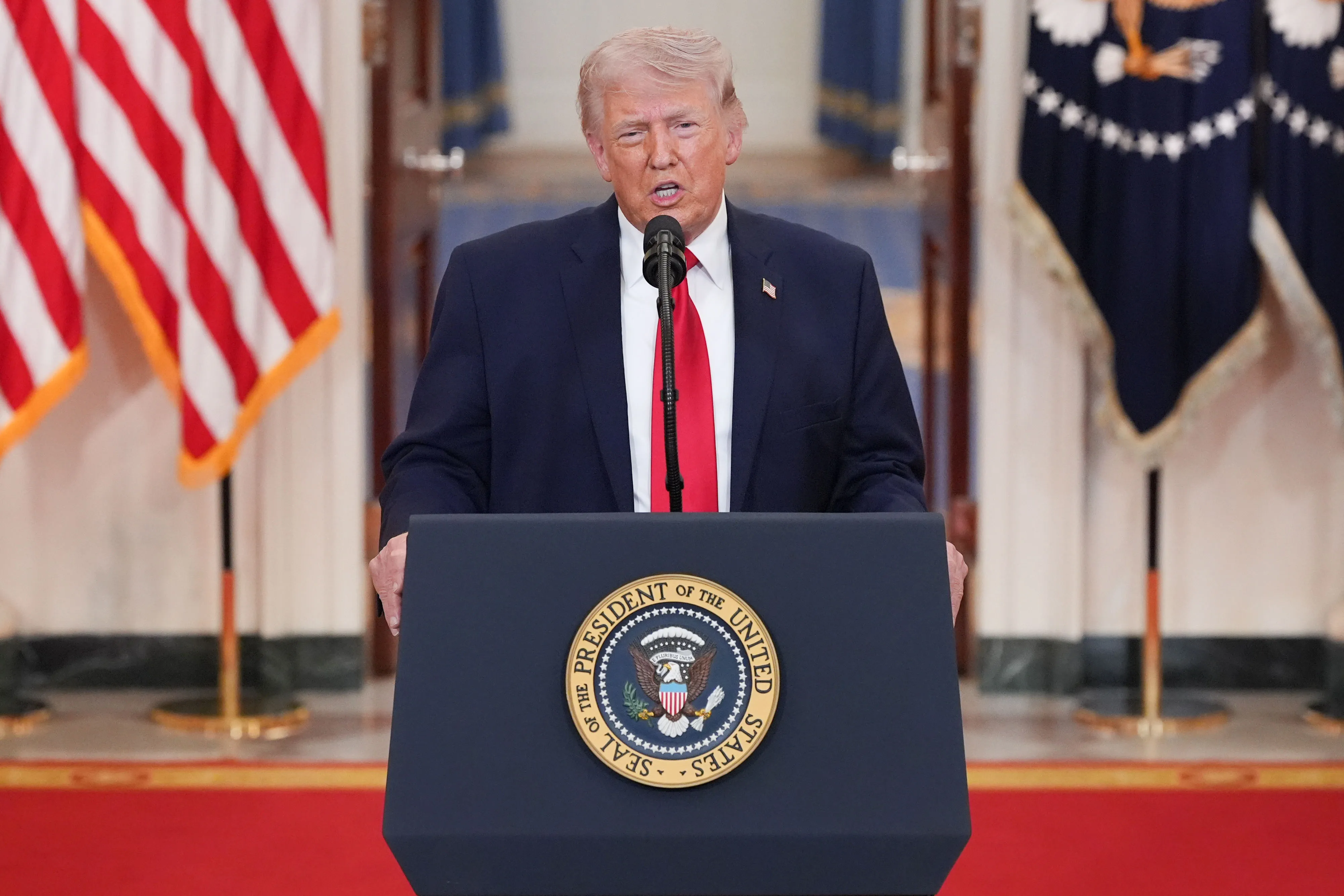 US President Donald Trump during a prime-time address at the White House in Washington on April 1.