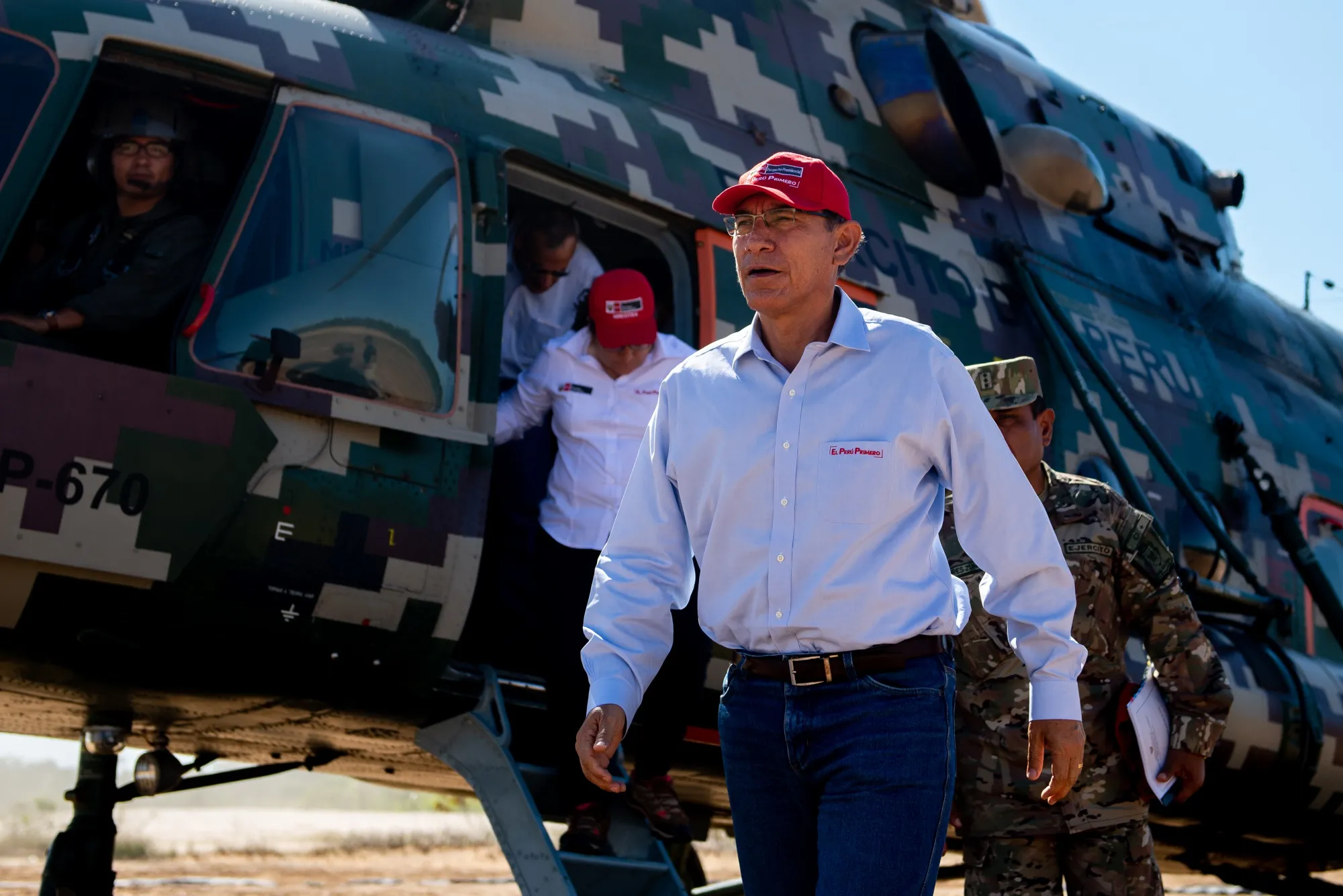 Martin Vizcarra arrives at a military base in the Madre de Dios region May 17.