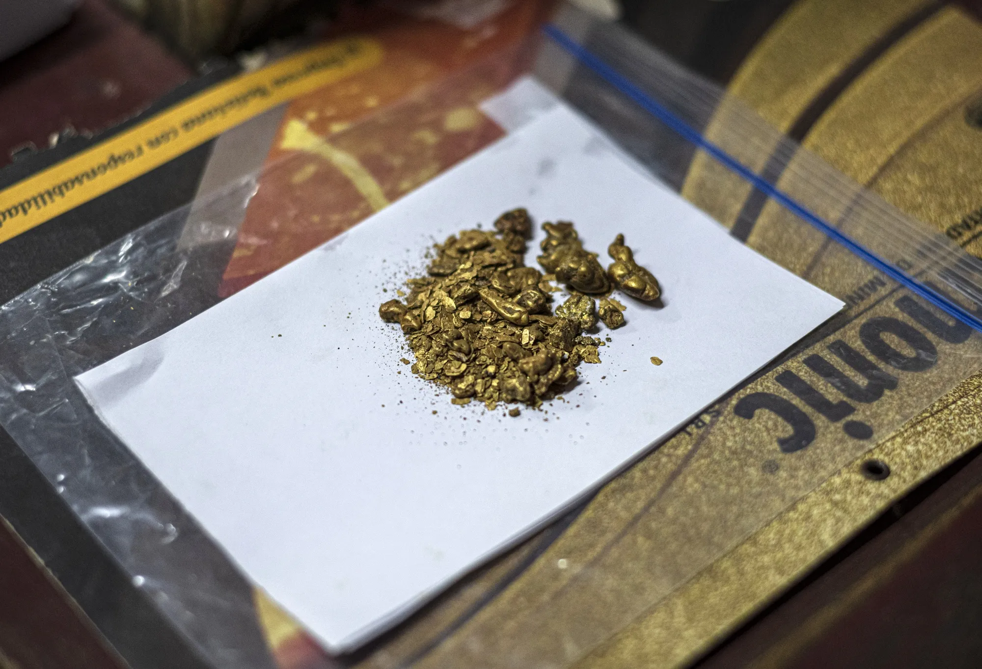 Gold at a store in the town of Tipuani, La Paz department, Bolivia.