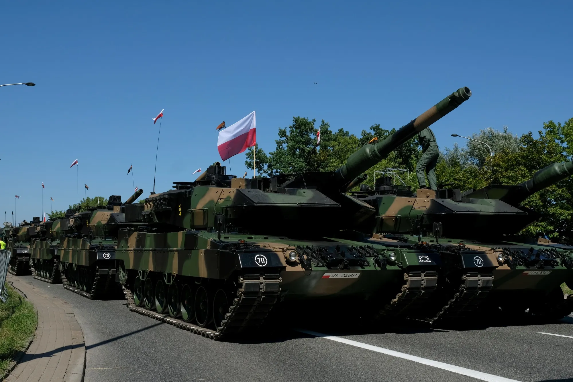 Leopard 2 battle tanks during the Armed Forces Day military parade Warsaw.