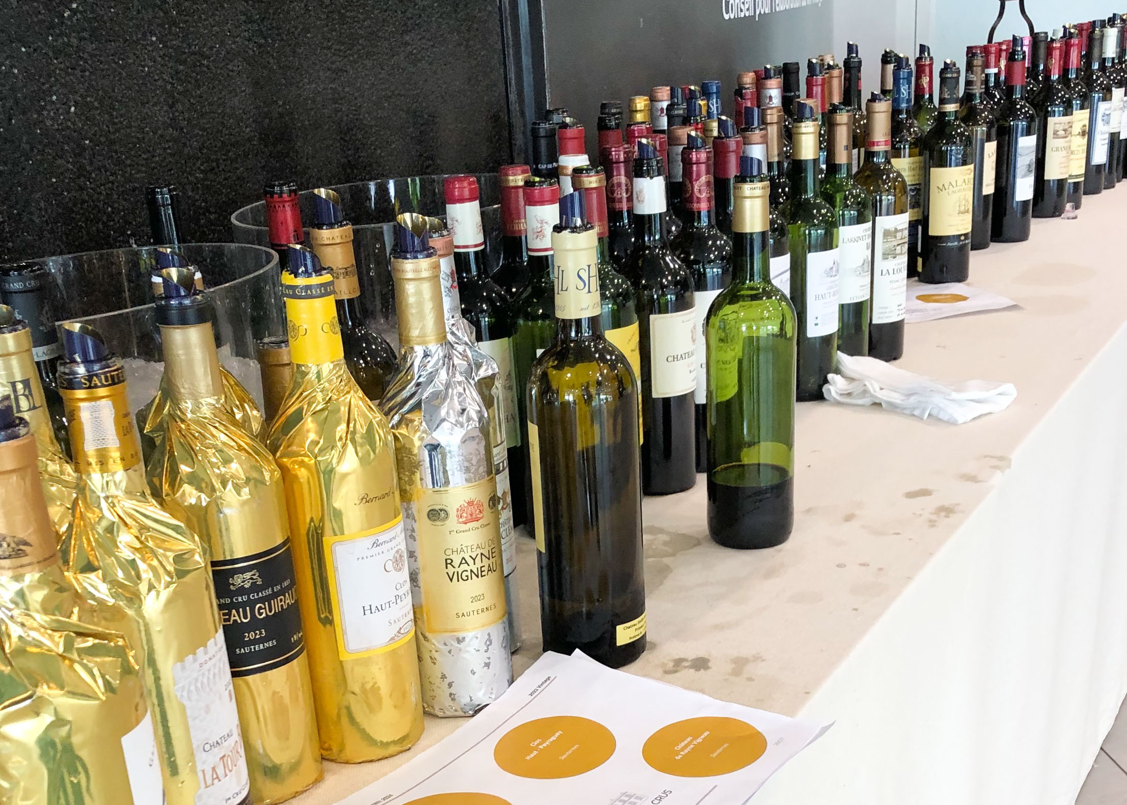 A lineup of wines at to be tasted at the Cité&nbsp;du Vin.