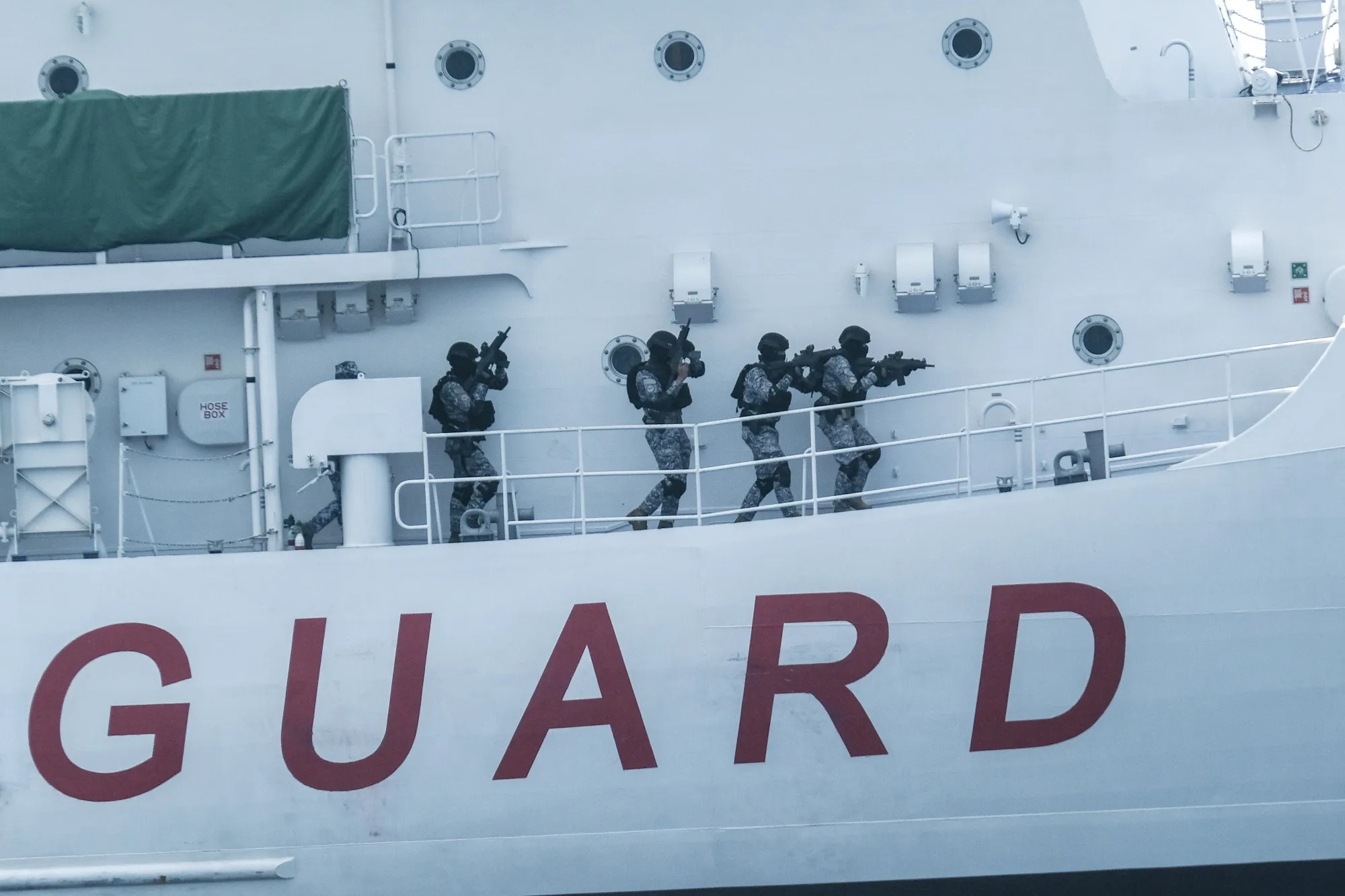 The Philippine Coast Guard members during a joint maritime exercise with Coast Guards from Japan and the US in 2023.