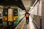 A Southern railway train at London Victoria railway station, London. 