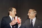 Coca-Cola Chairman and CEO Roberto C. Goizueta, left, and COO Donald R. Keough toast the New Coke on April 23, 1985&#13;
