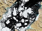 A satellite image of Hans Island between Canada, left, and Denmark, right, in 2016.
