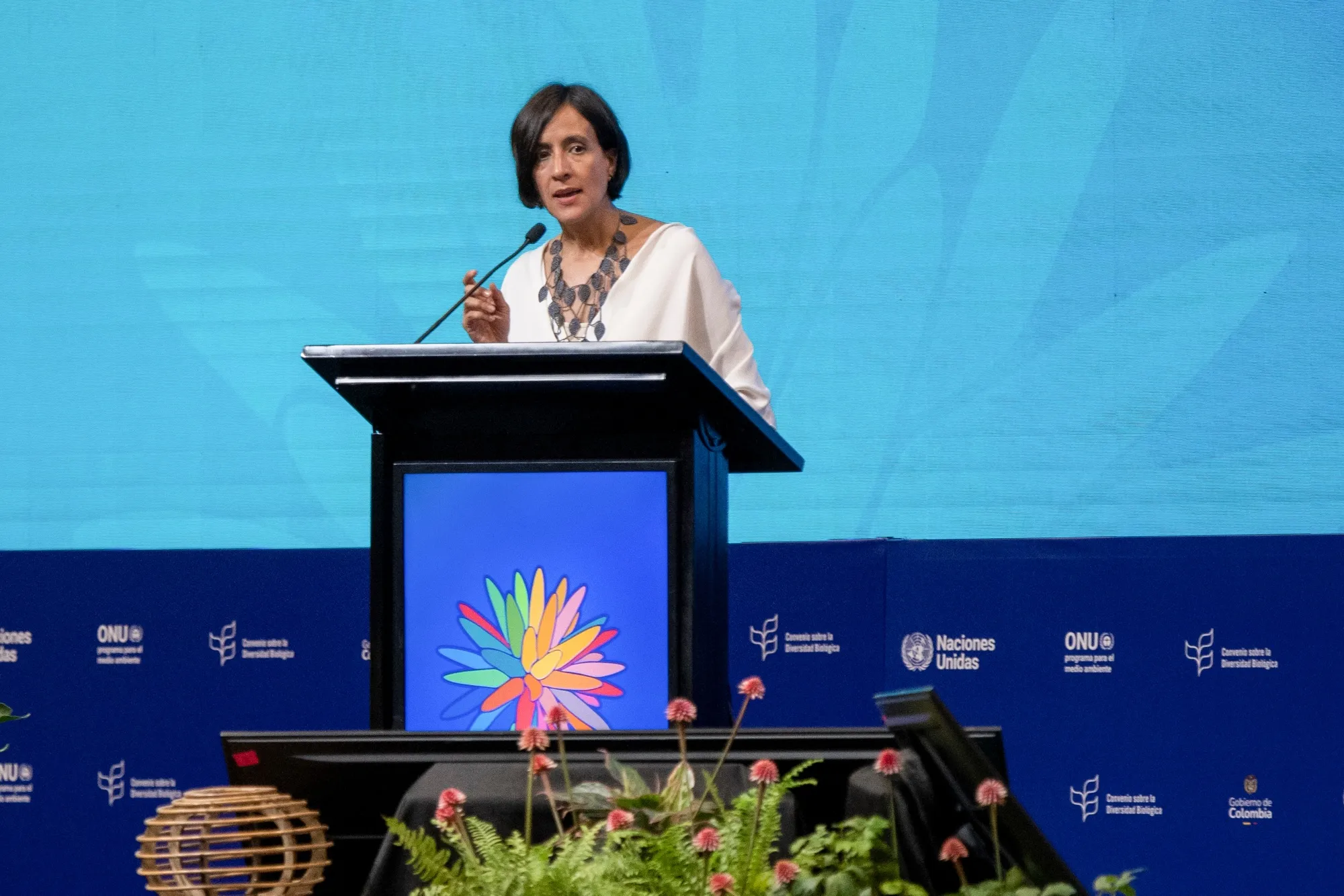 Susana Muhamad, Colombia's environment minister, speaks during the United Nations Biodiversity Conference (COP16) in Cali, Colombia, on Oct. 29, 2024.&nbsp;
