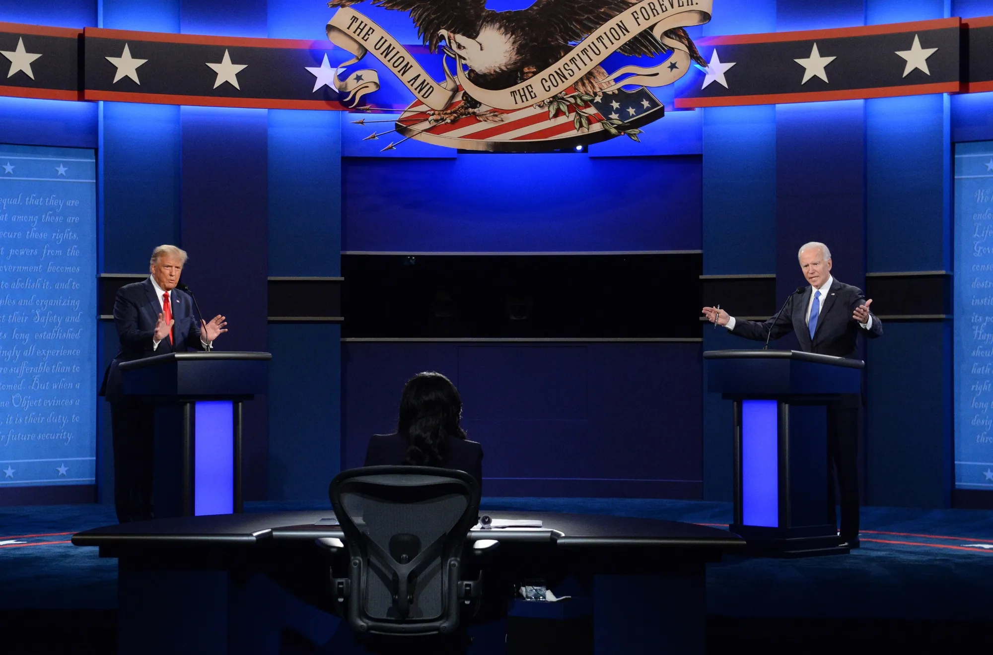 Donald Trump and&nbsp;Joe Biden&nbsp;during a U.S. presidential debate in 2020.
