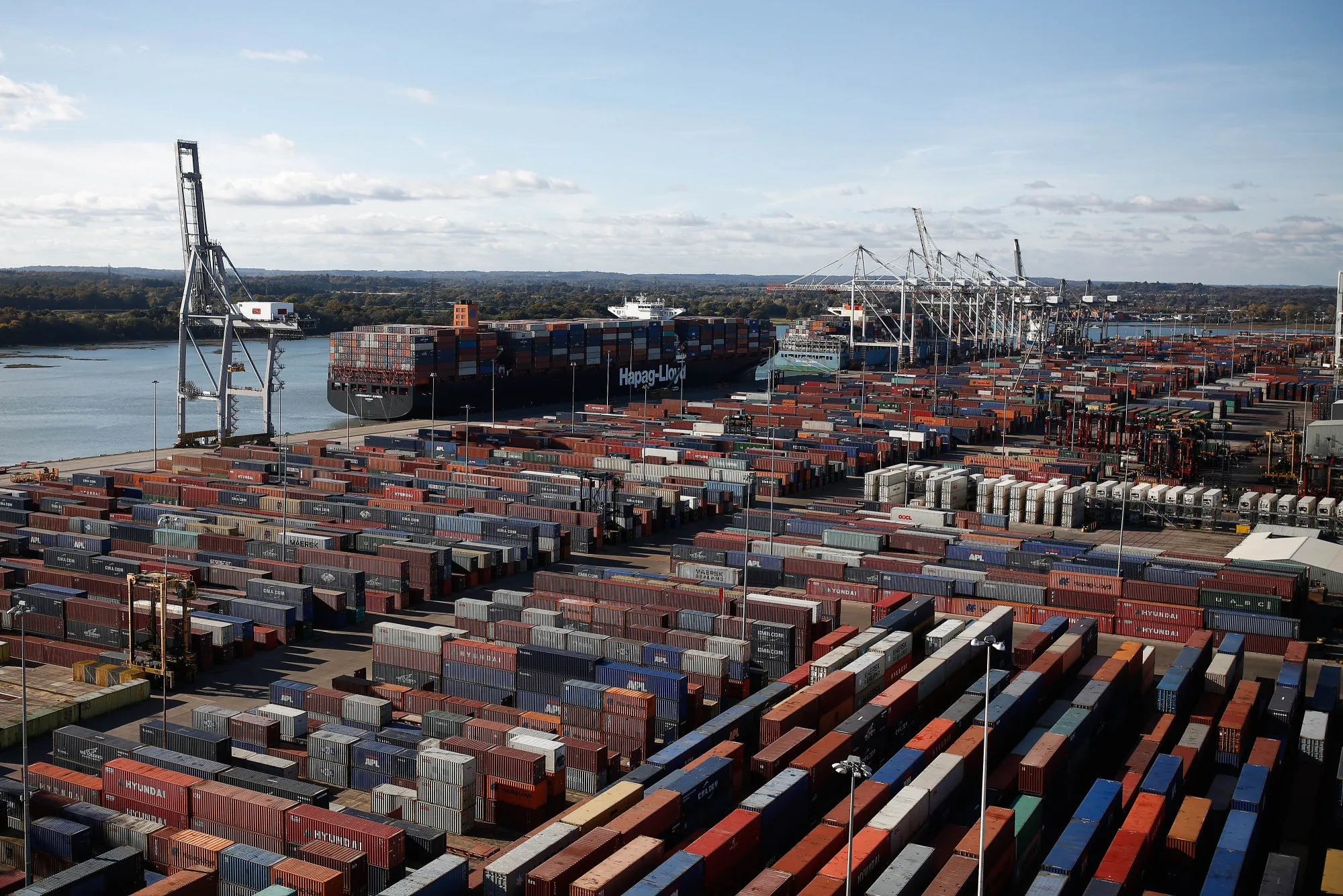 Container terminal operated by DP World Ltd., at the Port of Southampton.